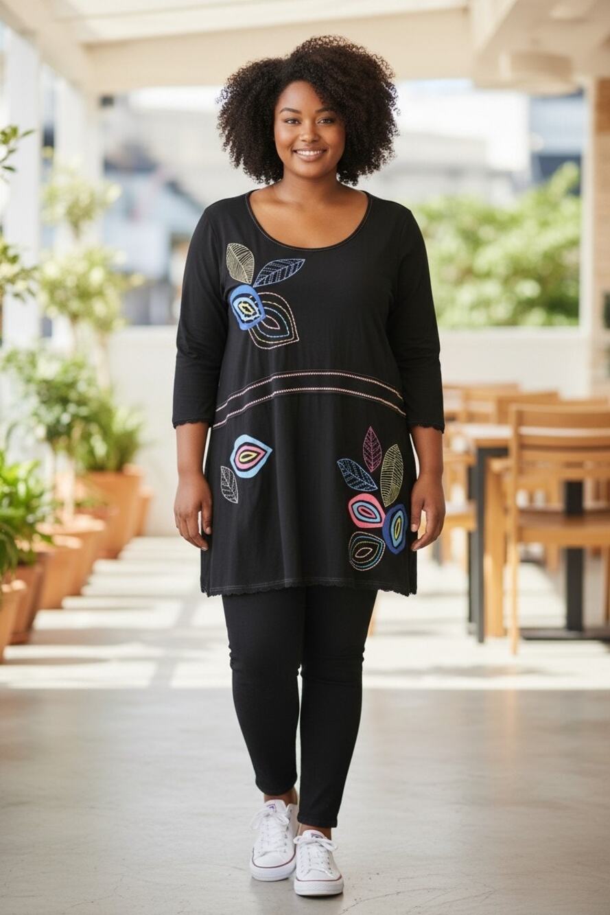 Joe Brown's vintage dead stock tunic sz 20 black floral top NEW with tags boho